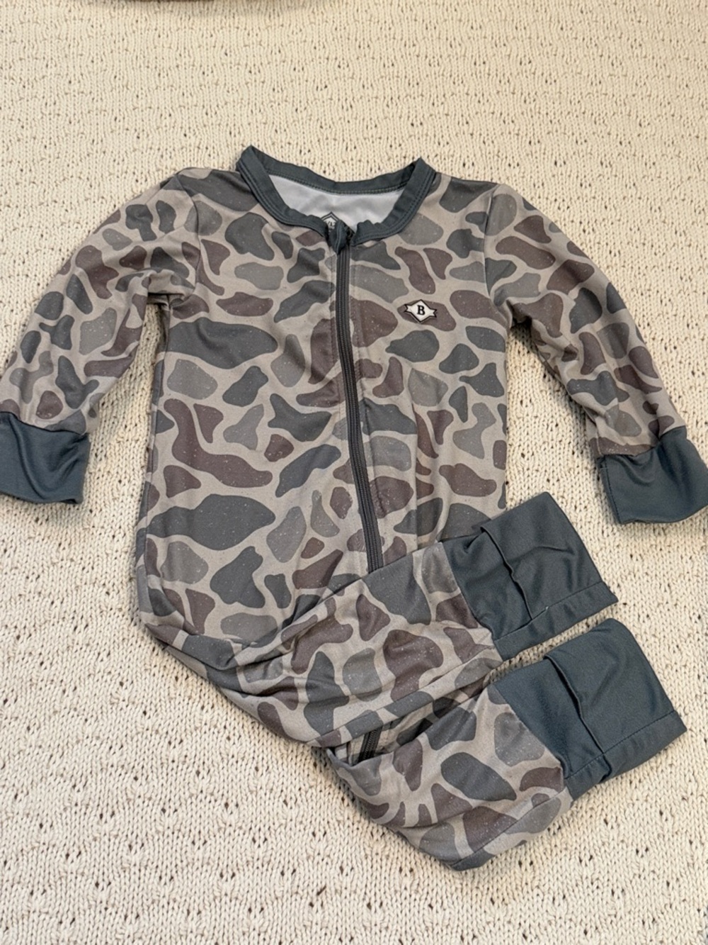 BURLEBO Gray Camo Zip-Front Footie One-Piece